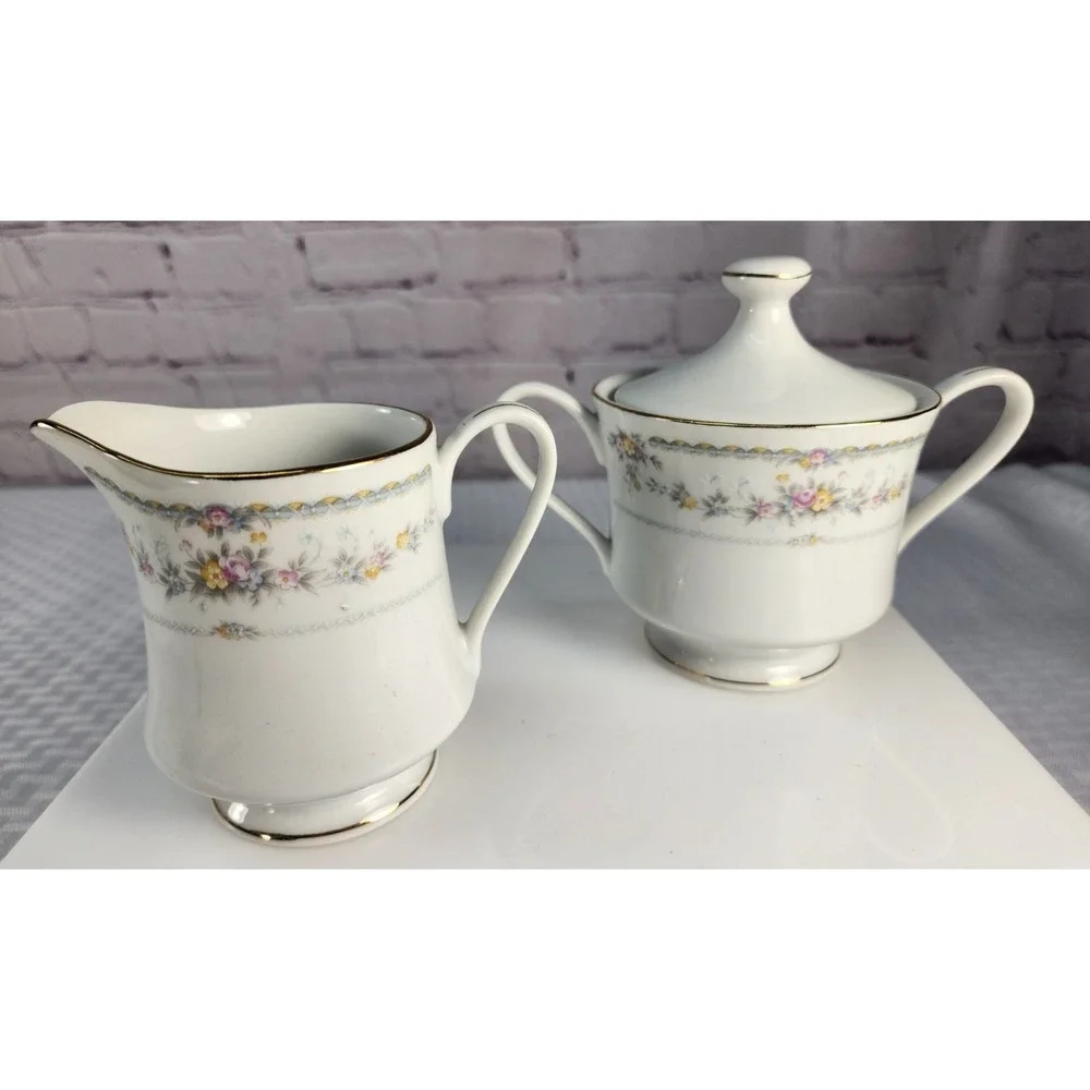 Baum Brothers Porcelain Cream and Covered Sugar Set Floral Pattern-Joy